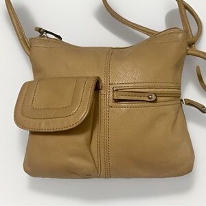 Tignanello Crossbody Beige Pebble Leather Organizer CROSSBODY Shoulder Bag Purse